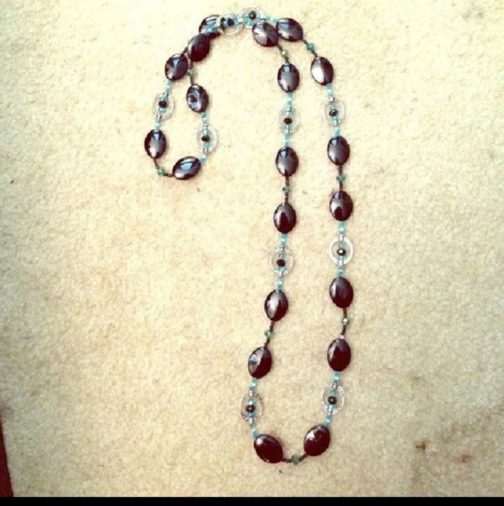 Blue and black long necklace